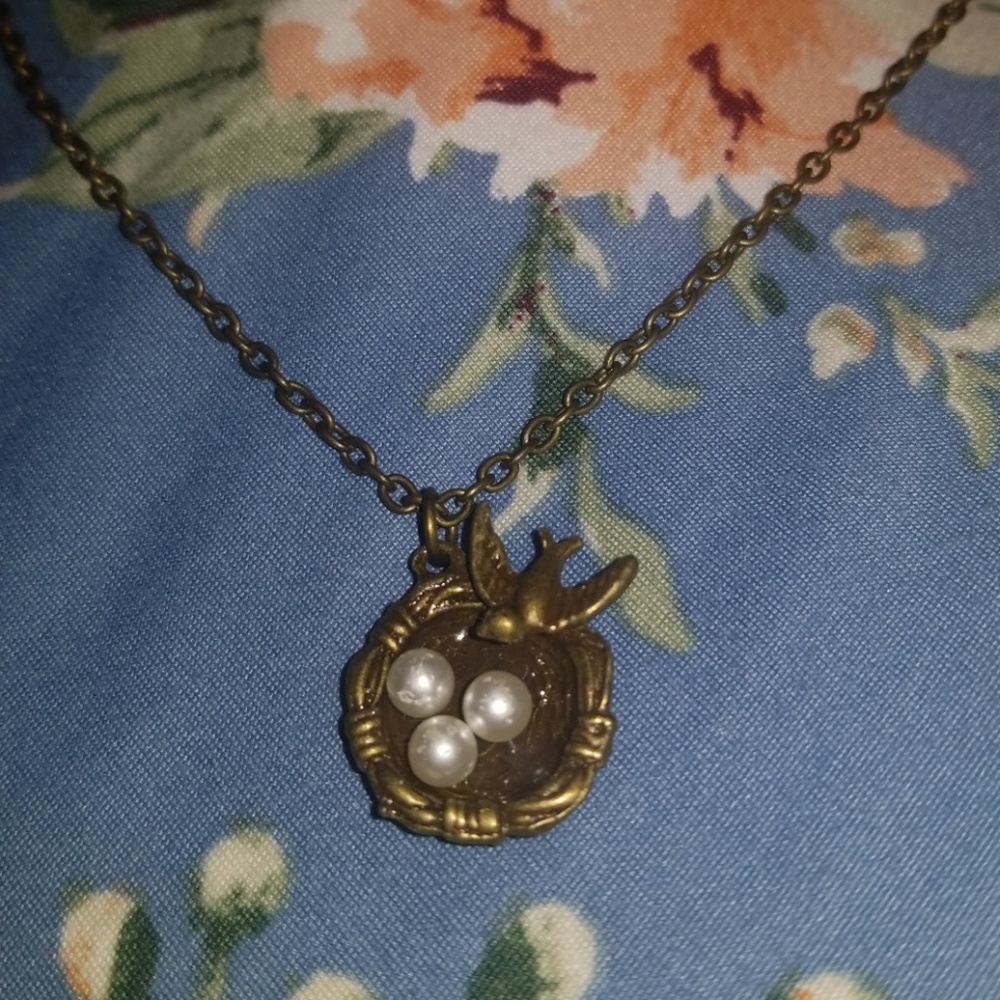 Antique Gold and Pearl Bird Nest Necklace - Picture 7 of 8